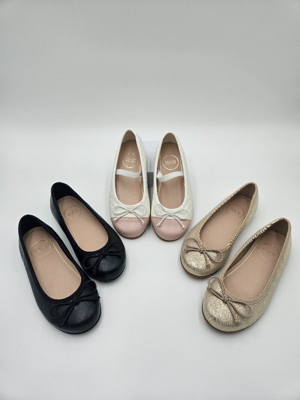 Bundle of 3 Pairs 1901 Girls Ballet Flats - Black, White/Pink, Gold | Size 11